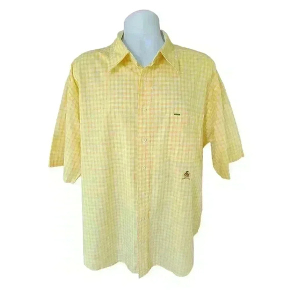 Tommy Hilfiger Mens Button Up Shirt Size XXL Short Sleeve Yellow Micro Plaid - Picture 1 of 7
